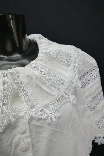 Gr.44 Trachtenbluse weiß Bluse für Dirndl Hess Baumwolle Spitze Stickerei TB9881 - Bild 2 von 4