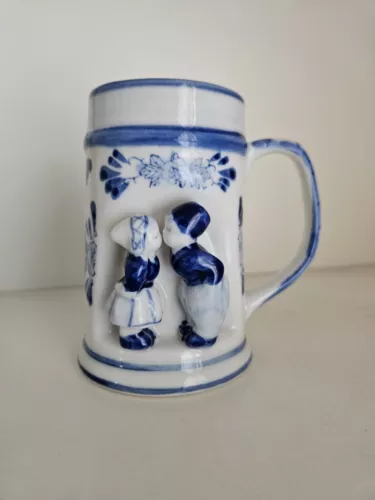 Delft Blue Kissing Boy Girl Mug Holland Blue and White Vintage 60s - 70s