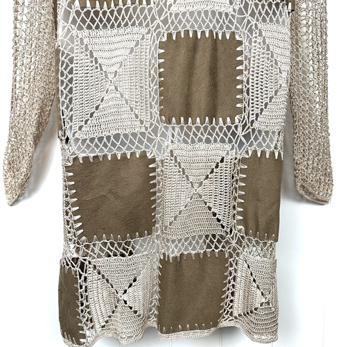 Chicos cappotto cardigan lungo beige ecopelle scamosciata patchwork uncinetto donna tg 3 (XL) - Foto 6 di 19