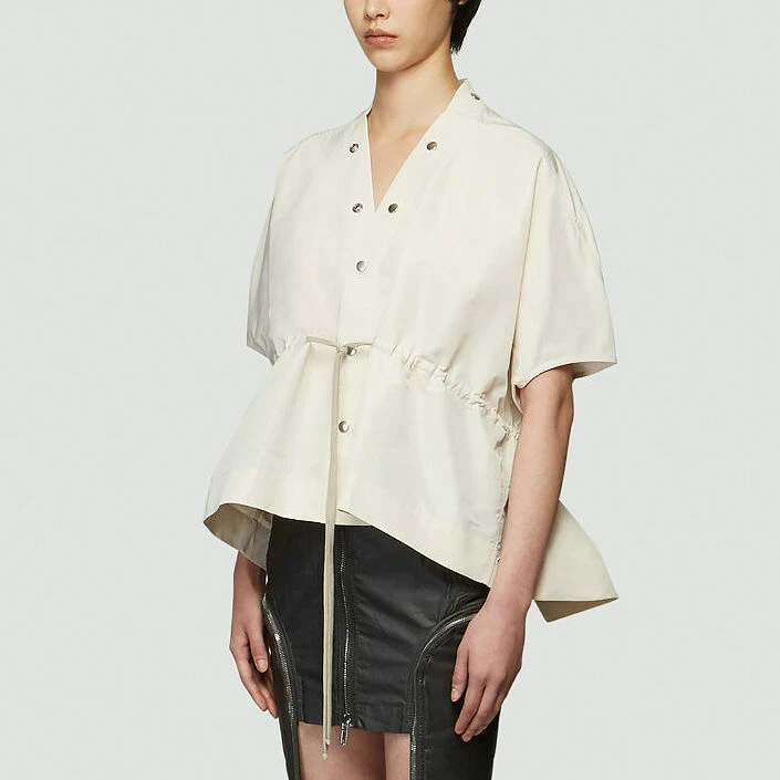 RICK OWENS Tecuatl Sail Biker Jacket Top Drawstring Peplum IT 40 / US 4 - $1,140