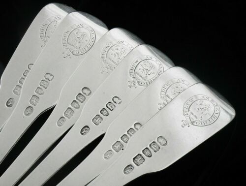 6 Antique Sterling Silver Table Dinner Forks, CRESTED Pryse Family. London 1800 - Foto 1 di 10
