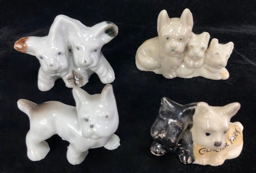 Lot Of 4 Schnauzer Scottie Terrier Bulldog Ceramic Porcelain Figurines VINTAGE
