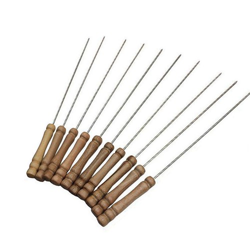 12X Outdoor Barbeque Skewers Needle Set with Wood Handle BBQ Kebab Stick - Picture 9 of 9