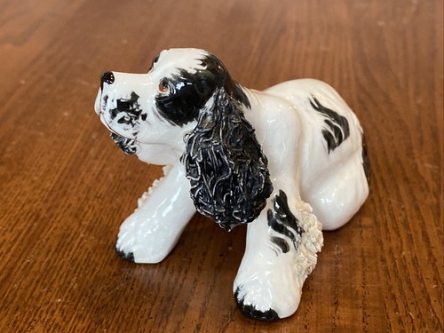 Vtg Cocker Spaniel Spaghetti Dog Figurine Black&White Porcelain Ceramic 4”x2.5” - Picture 4 of 24