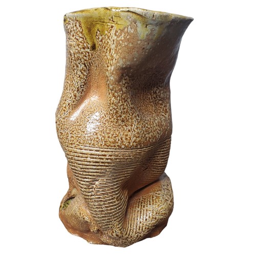 Raku Sgraffito japanische Vase Kunst Keramik brutalistisch abstrakte Chiffre Sig 7,5" EICHE - Bild 9 von 21