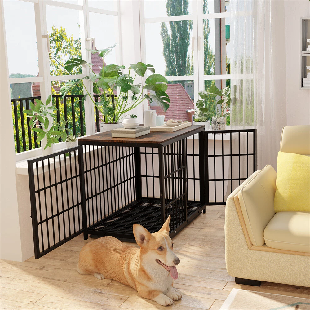 Large Wooden Dog Kennel House Strong Metal Pet Cage Crate Tray