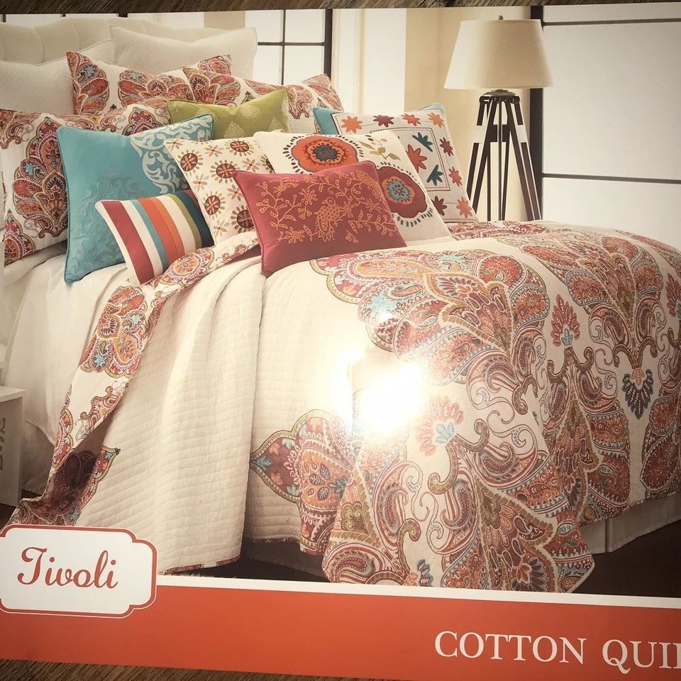 Moroccan Medallion Multi colors Floral King Quilt Standard Shams Set 3 ~New~ - Image 2 of 4