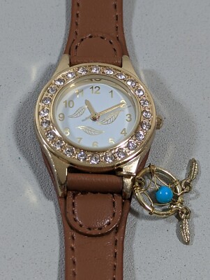 Dream Catcher Gold Tone Crystal Accent Round Case Brown Faux  display picture 3