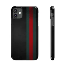 Black iPhone Slim Case , Red and Green Vertical Stripes, Glossy Finish
