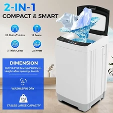 Portable Washing Machine, 17.8Lbs Capacity Full-Automatic Washer w/Glass Top Lid