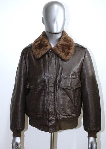 Flight Jacket A-2 Vintage 70s Fourré Cuir Marron BERMAN'S Taille M Made in USA - Bild 2 von 10