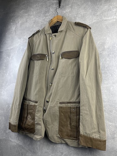 ETRO Archives Zip Button Leather Cotton Beige/Brown Jacket Size 48 Made in Italy - Picture 2 of 14
