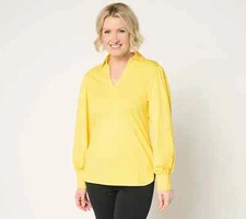 #237 by Stacy London Blouson Sleeve Knit Top with Collar