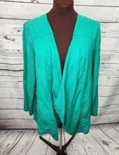 Peck & Peck Draped Open Front Fly Away Lyocell Green Roll Tab Jacket Size Large