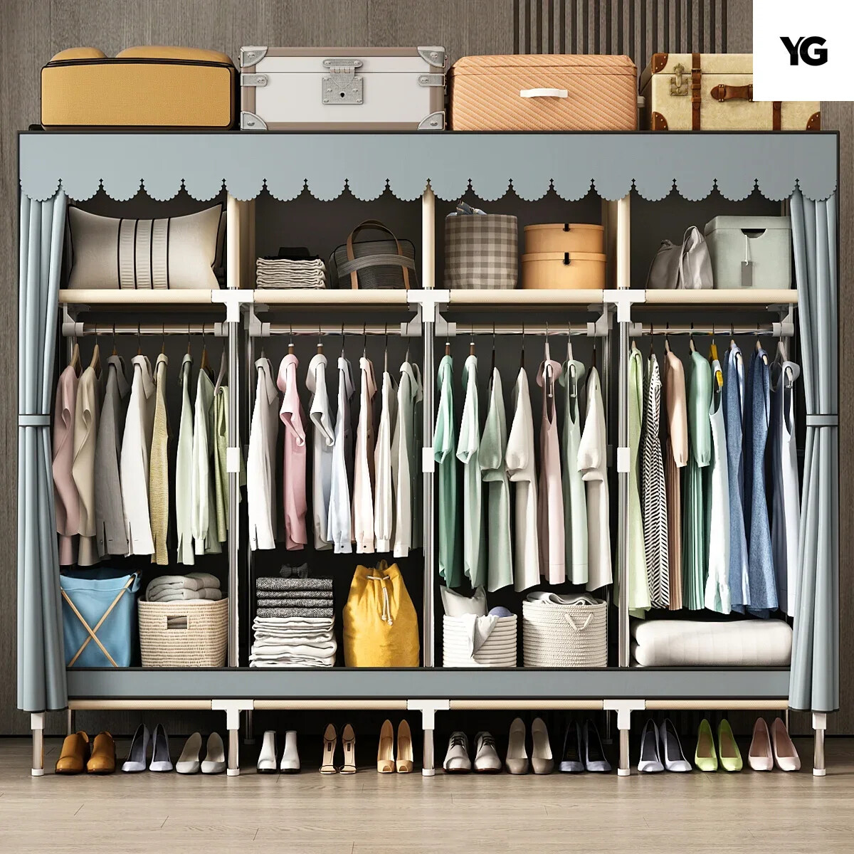 Spacious Wardrobe with Dustproof Cover - Durable Steel Frame - Ideal for Bedroom-image