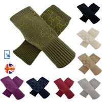 Designer Knit Gloves for Women Ladies Fingerless Mittens with Sequinned Pattern