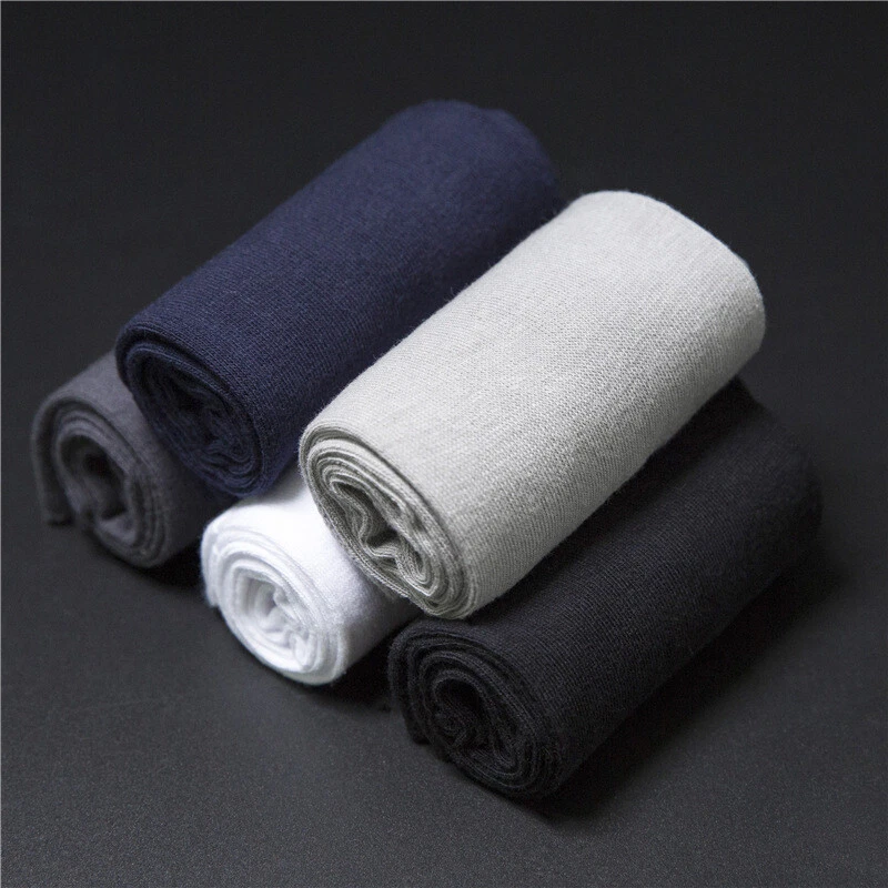 5 Pairs Mens 100% Cotton Socks Classic Solid Color Casual Dress Socks 7-10.5