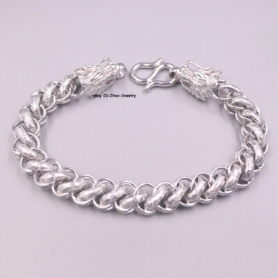 Pure S999 Fine Silver 999 Chain Curb Link Dragon Head