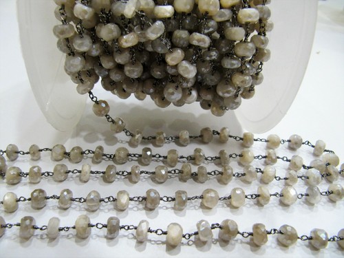 Natural Moonstone Silverite Rondelle Faceted 6-7mm Beaded Rosary Chain - Picture 4 of 4