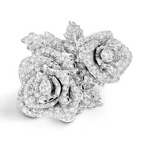 2Ct Round Lab Created Diamond Cocktail Floral Rose Ring 14K White Gold Plated - Picture 4 of 6