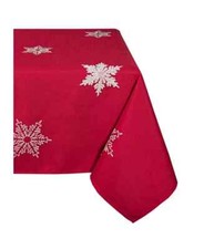 XIA HOME Glisten Snowflake Embroidered Christmas Tablecloth, 60" x 84" -RED, NEW