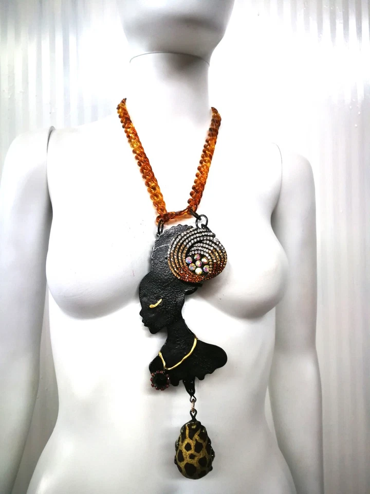Коренастый ожерелье кулон ювелирных изделий кристалл бруталист моды Collier африканская кукла - Изображение 4 из 4