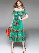 Off Shoulder Boho Floral Maxi Dress Cocktail Party Evening Summer Beach Sundress