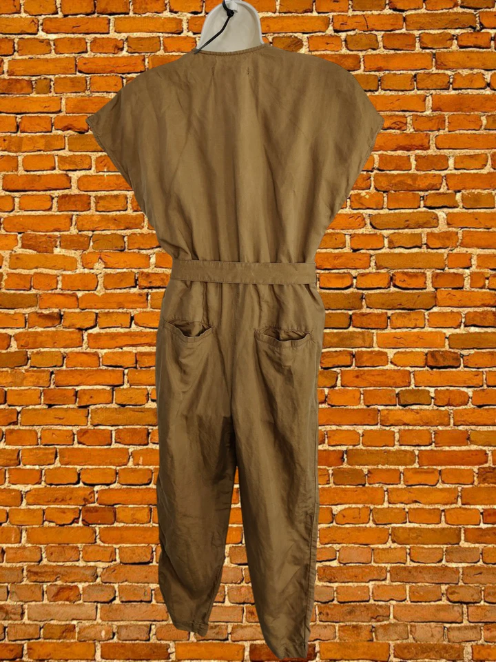 FRENCH CONNECTION UK 6 MONO TABACO MANGA CORTA TODO EN UNO MEZCLA DE LINO MUJER Foto 4 de 4