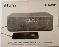 iHome IBT233V2G Bluetooth Dual Alarm Stereo Clock Radio 1270233 - Gray