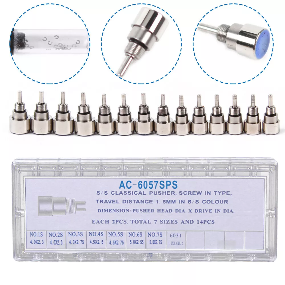14pcs 1.5mm Stainless Screw In Type Watch Chronograph Drive Button Universal