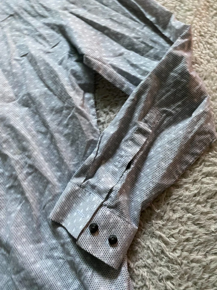 Camisa J. Ferrar Hombres Lunares Ajustada Manga Larga Abotonada Gris Talla M 15-15.5 Foto 3 de 4