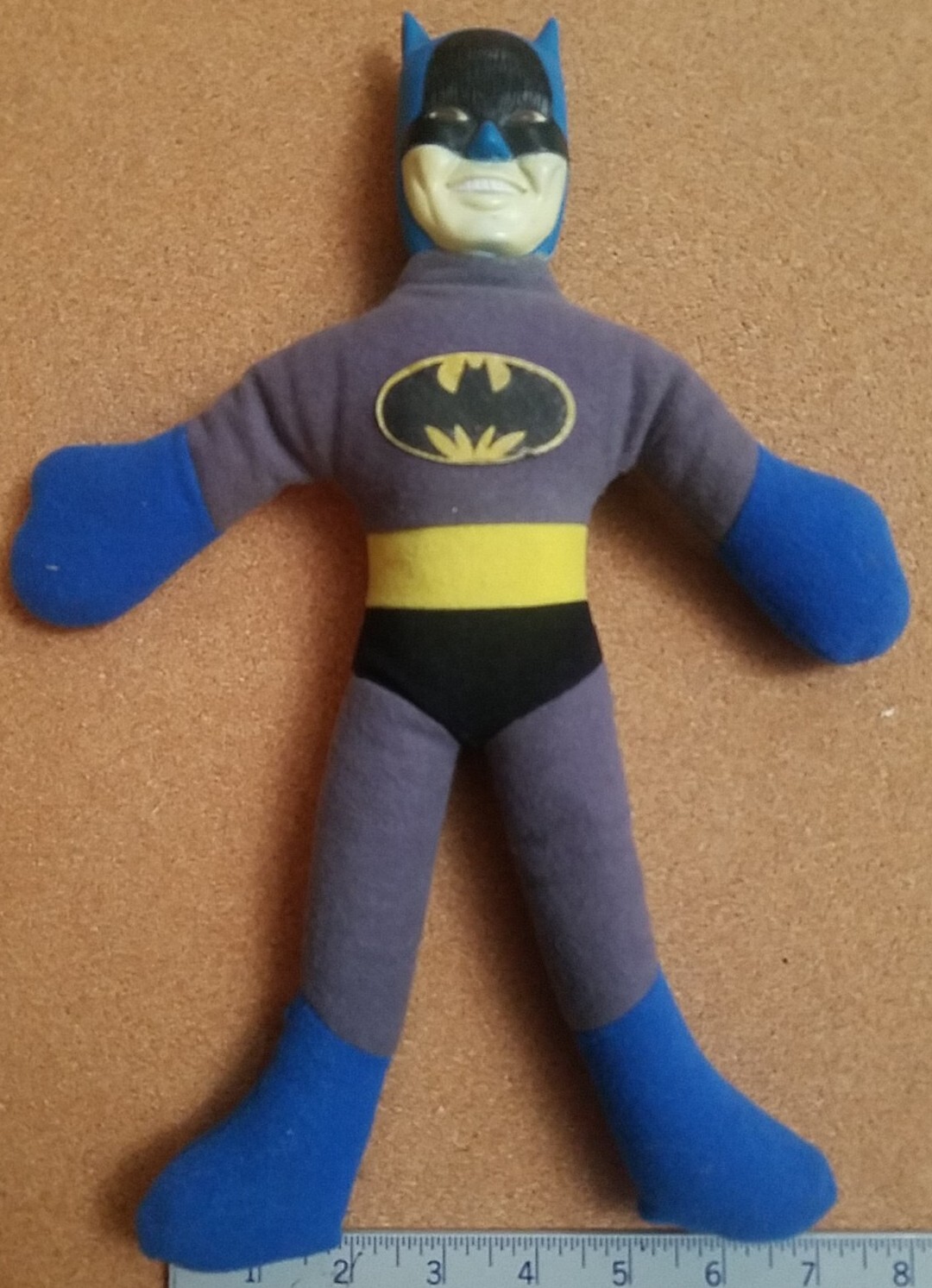  Vintage 13 1/2" Batman Plush Doll Window Cling Plastic Face Retro 