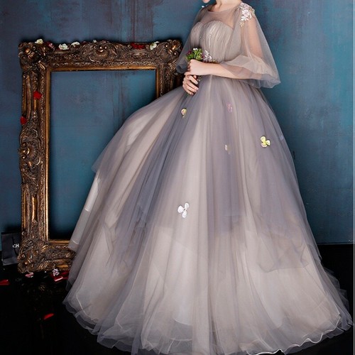 Women Mesh Long Dress Floral Layered Fairy Princess Bridal Evening Gown Cute New - Picture 5 of 20