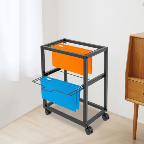 Rolling File Cart Steel Organizer 2Tier Document Rack Literature Hanging Cabinet