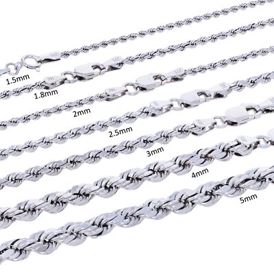 14K White Gold 1.5mm-5mm Diamond Cut Rope Chain Bracelet or Necklace 7'' - 30''