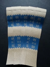 5 - Blue $50 Cash Money Self-Sealing Straps Tan Saw Tooth Currency Bands 