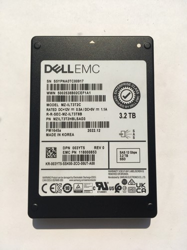 DELL EMC 3.2TB 2.5 12G SAS SSD MZILT3T2HBLSAD3 MZ-ILS3T8B DP/N 003YT5 *512FORMAT - Afbeelding 2 van 9
