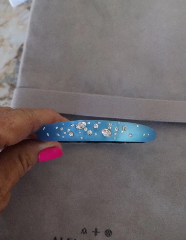 100% Authentic ALEXIS BITTAR Blue Lucite & Crystal Tapered Bangle Bracelet