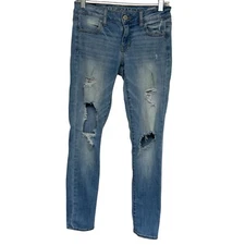 American Eagle Super Stretch Distressed Ripped Jegging Denim Jeans 2 Casual West