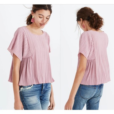 Madewell Texture & Thread Micropleat Top Vintage Mauve Short Sleeve Extra Small