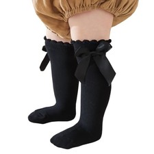 Baby Knee High Socks Newborn Ruffle Bow Socks Infant Long Sock 0-6 Months Black