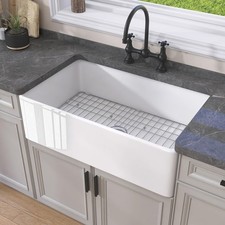 GETPRO White Farmhouse Kitchen Sink 30 inch Fireclay Apron Front Farm Sink Un...