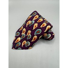 Vintage CHAPS Ralph Lauren Tie Purple Paisley Green Leaf USA L:58.5" W:3.75"