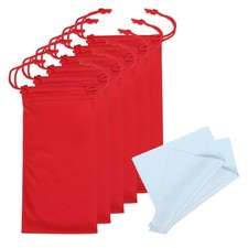 Microfiber Glasses Bag, 6pcs Sunglasses Pouch Eyeglass Bag, Red