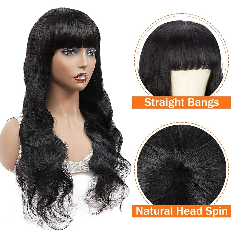 Body Wave Wigs with Bangs Human Hair Wigs for Black Women None Lace Front Wigs - Image 3 of 4