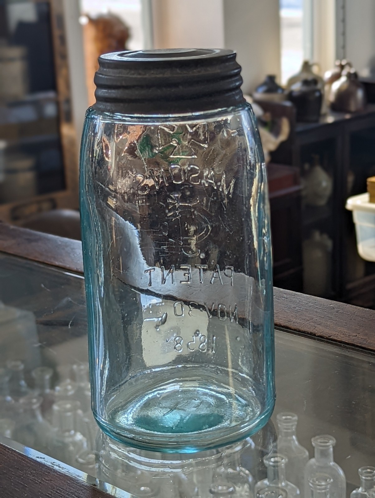 ***RARE*** Aqua Quart Cross Over CFJ Mason Fruit Jar
