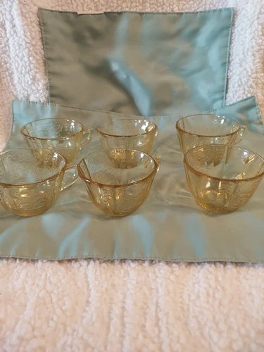 Federal Madrid Depression Glass Amber Yellow Coffee Tea Cups SET OF 6
