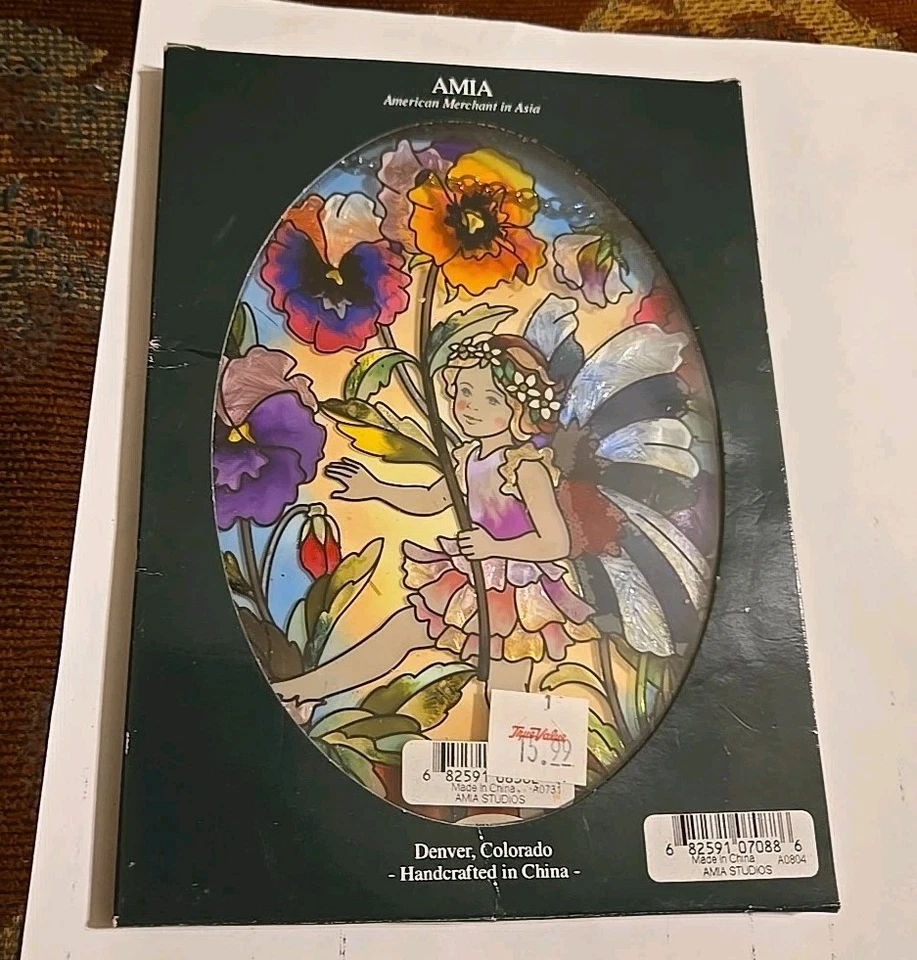 NIP AMIA STUDIO FLOWER FAIRY STAINED GLASS SUN CATCHER BEADED WINGS  5" X 7" - Image 2 of 4