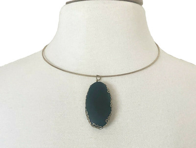 NWT Gemma Simone Gold Collar Necklace Black Faceted Stone Pendant 14'' L
