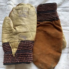 Vtg Leather 1940s Work Gloves Hercules Cotton Rayon Large
